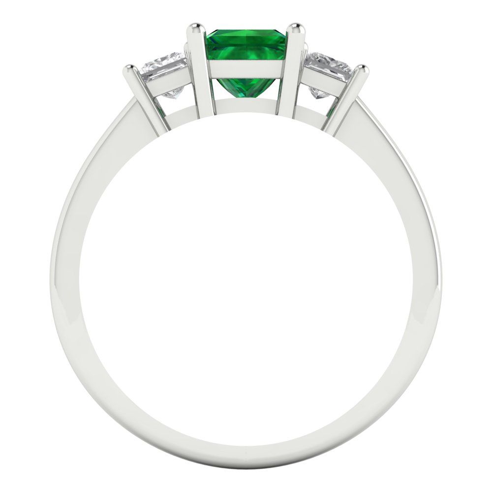 1.11 cttw Simulated Emerald Three-Stone Engagement Ring - Solid White Gold (VVS1, Princess Cut,5.0mm)