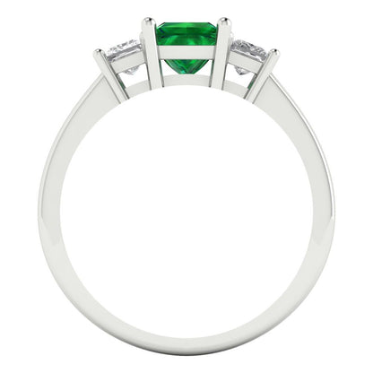 1.11 cttw Simulated Emerald Three-Stone Engagement Ring - Solid White Gold (VVS1, Princess Cut,5.0mm)