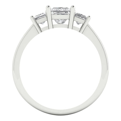 1.11 cttw Moissanite Three-Stone Engagement Ring - Solid White Gold (VVS1, Princess Cut,5.0mm)