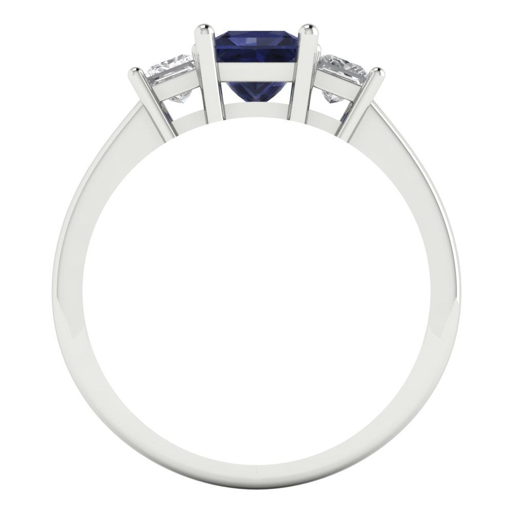 1.11 cttw Simulated Blue Sapphire Three-Stone Engagement Ring - Solid White Gold (VVS1, Princess Cut,5.0mm)