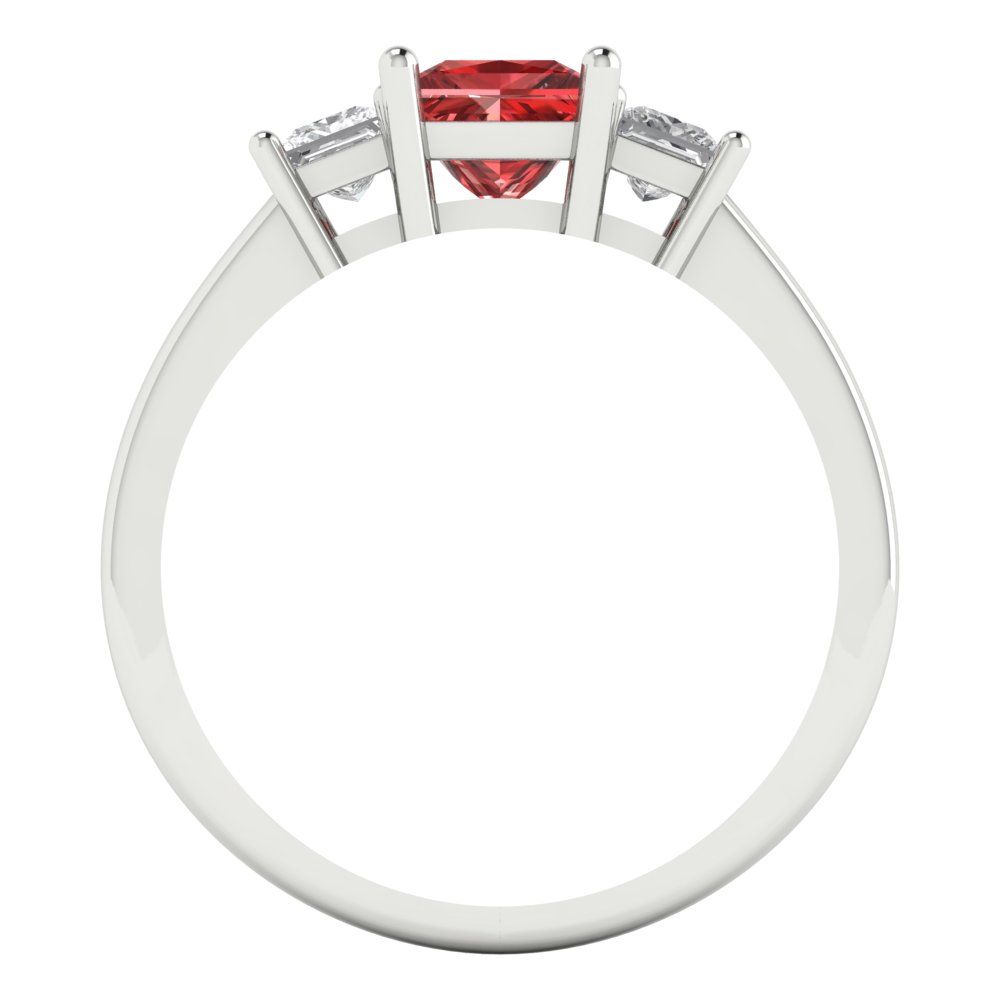 1.11 cttw Natural Garnet Three-Stone Engagement Ring - Solid White Gold (VVS1, Princess Cut,5.0mm)