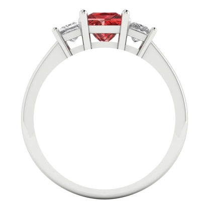 1.11 cttw Natural Garnet Three-Stone Engagement Ring - Solid White Gold (VVS1, Princess Cut,5.0mm)