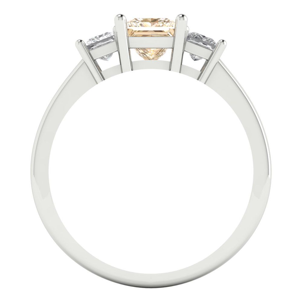 1.11 cttw Natural Morganite Three-Stone Engagement Ring - Solid White Gold (VVS1, Princess Cut,5.0mm)