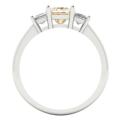 1.11 cttw Natural Morganite Three-Stone Engagement Ring - Solid White Gold (VVS1, Princess Cut,5.0mm)