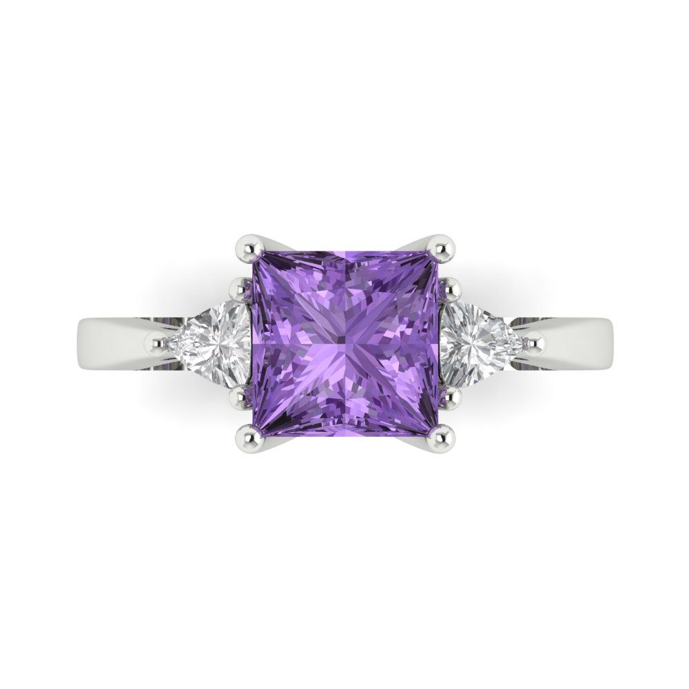 2.32 cttw Simulated Alexandrite Three-Stone Engagement Ring - Solid White Gold (VVS1, Princess Cut,7.0mm)