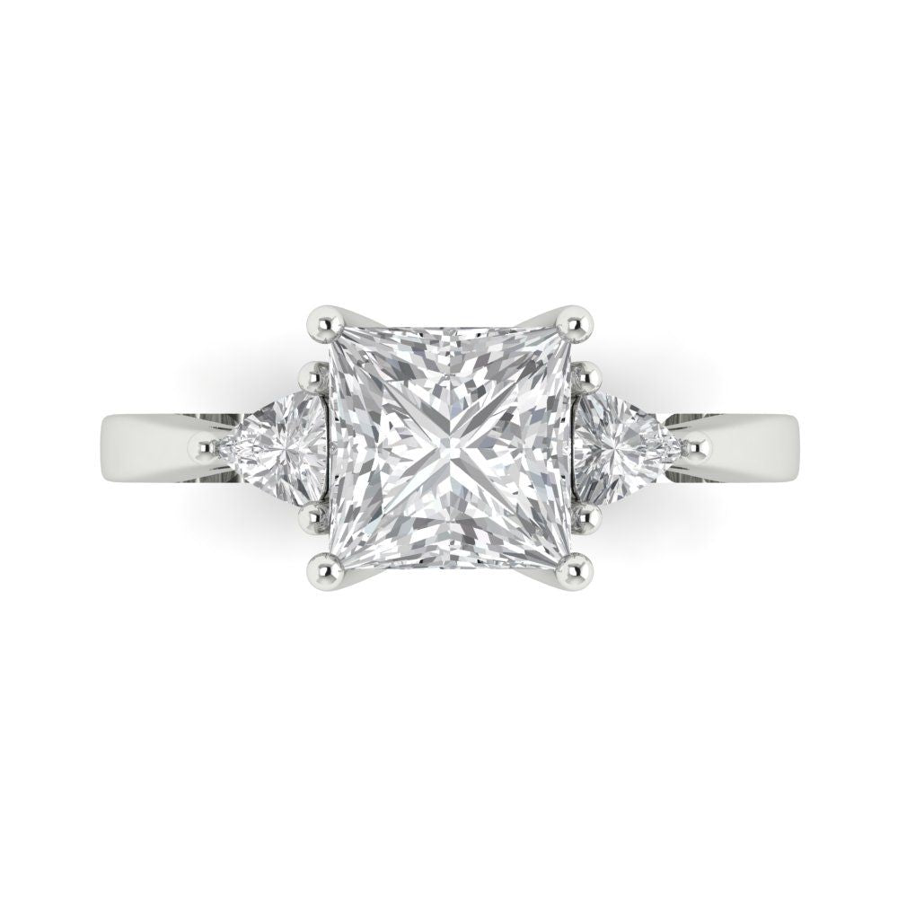 2.32 cttw Moissanite Three-Stone Engagement Ring - Solid White Gold (VVS1, Princess Cut,7.0mm)