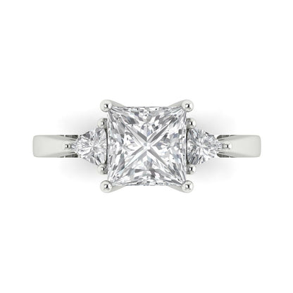2.32 cttw Moissanite Three-Stone Engagement Ring - Solid White Gold (VVS1, Princess Cut,7.0mm)