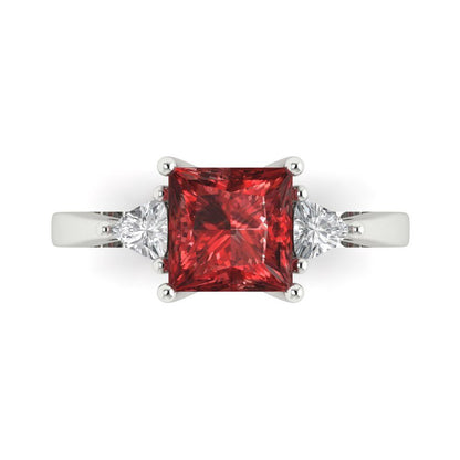 2.32 cttw Natural Garnet Three-Stone Engagement Ring - Solid Gold (Princess Cut,7.0mm)