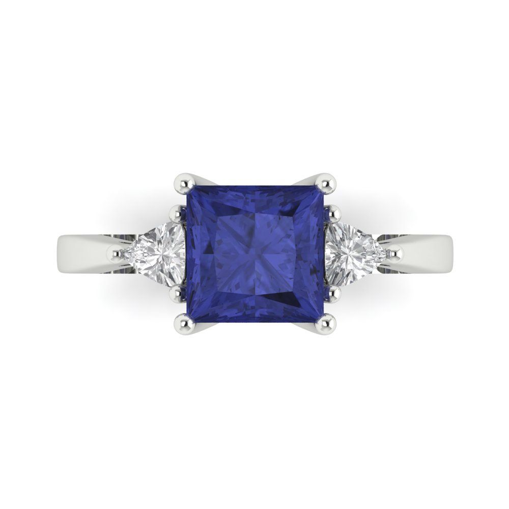 2.32 cttw Simulated Tanzanite Three-Stone Engagement Ring - Solid White Gold (VVS1, Princess Cut,7.0mm)