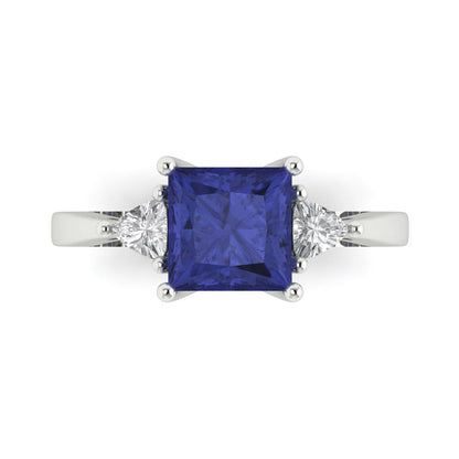 2.32 cttw Simulated Tanzanite Three-Stone Engagement Ring - Solid White Gold (VVS1, Princess Cut,7.0mm)