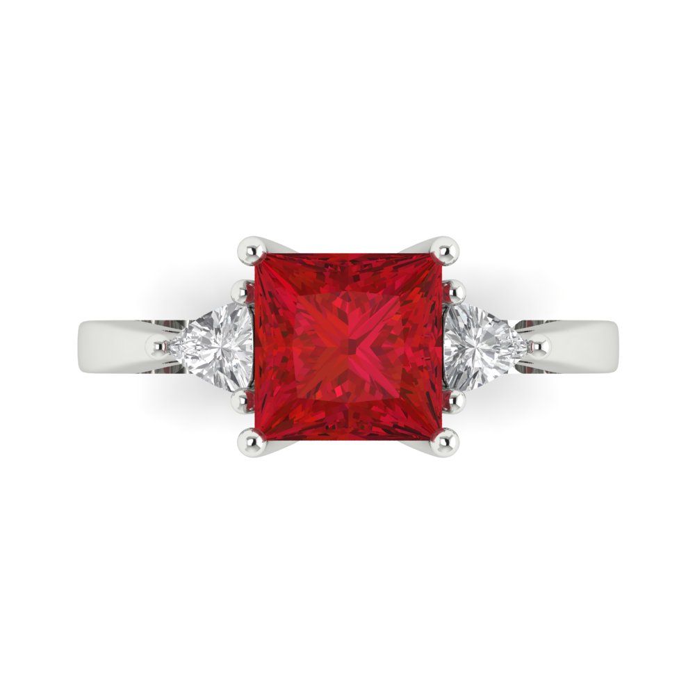 2.32 cttw Simulated Pink Tourmaline Three-Stone Engagement Ring - Solid White Gold (VVS1, Princess Cut,7.0mm)