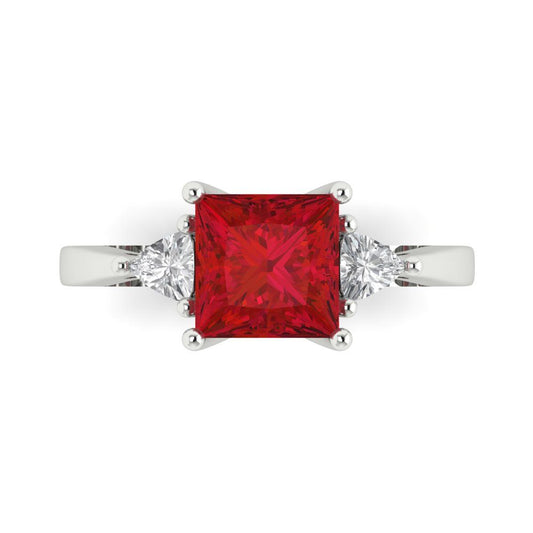2.32 cttw Simulated Pink Tourmaline Three-Stone Engagement Ring - Solid White Gold (VVS1, Princess Cut,7.0mm)