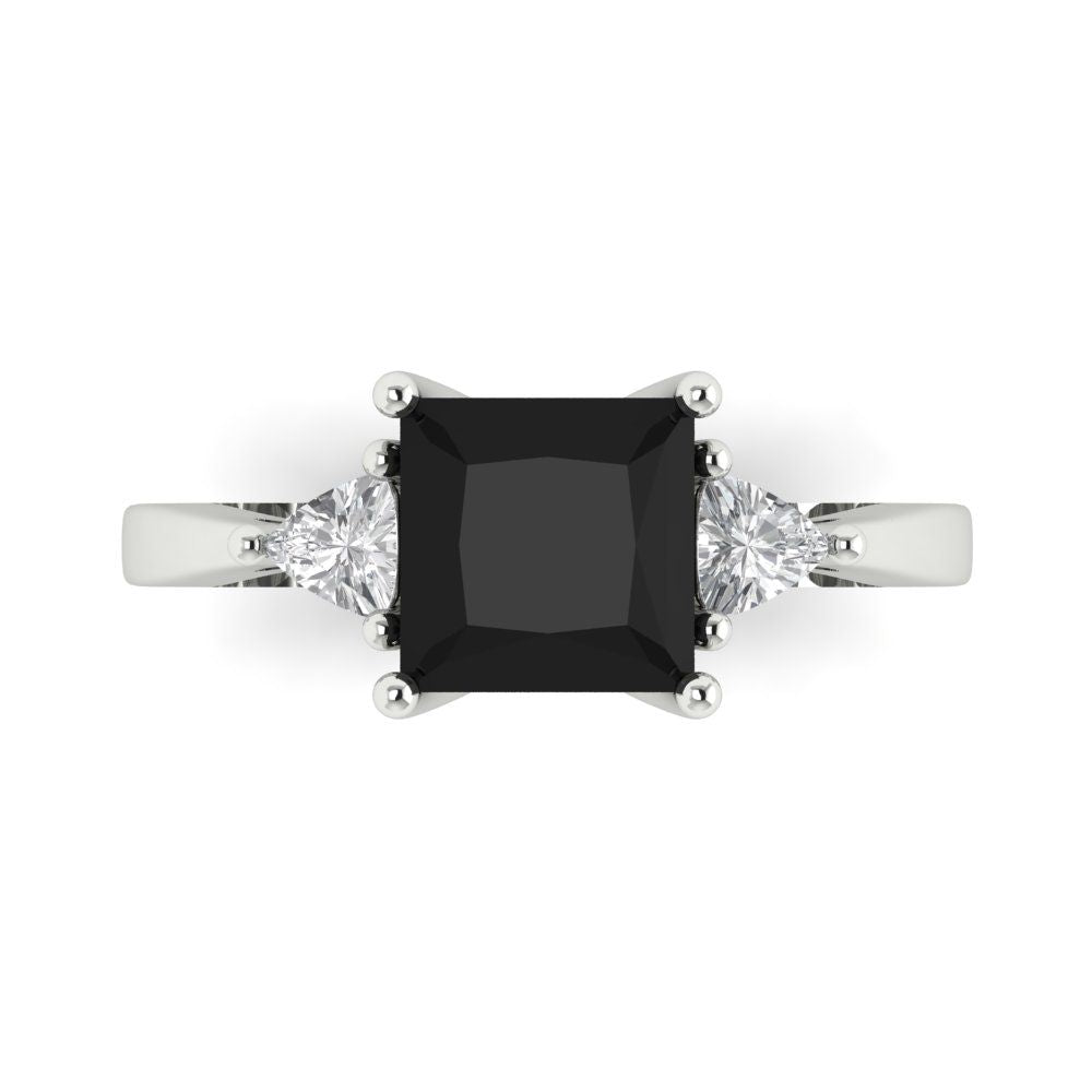 2.32 cttw Natural Onyx Three-Stone Engagement Ring - Solid White Gold (VVS1, Princess Cut,7.0mm)
