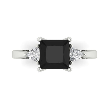 2.32 cttw Natural Onyx Three-Stone Engagement Ring - Solid White Gold (VVS1, Princess Cut,7.0mm)