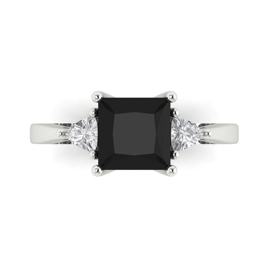 2.32 cttw Natural Onyx Three-Stone Engagement Ring - Solid White Gold (VVS1, Princess Cut,7.0mm)