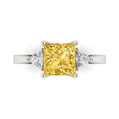 2.32 cttw Natural Citrine Three-Stone Engagement Ring - Solid White Gold (VVS1, Princess Cut,7.0mm)
