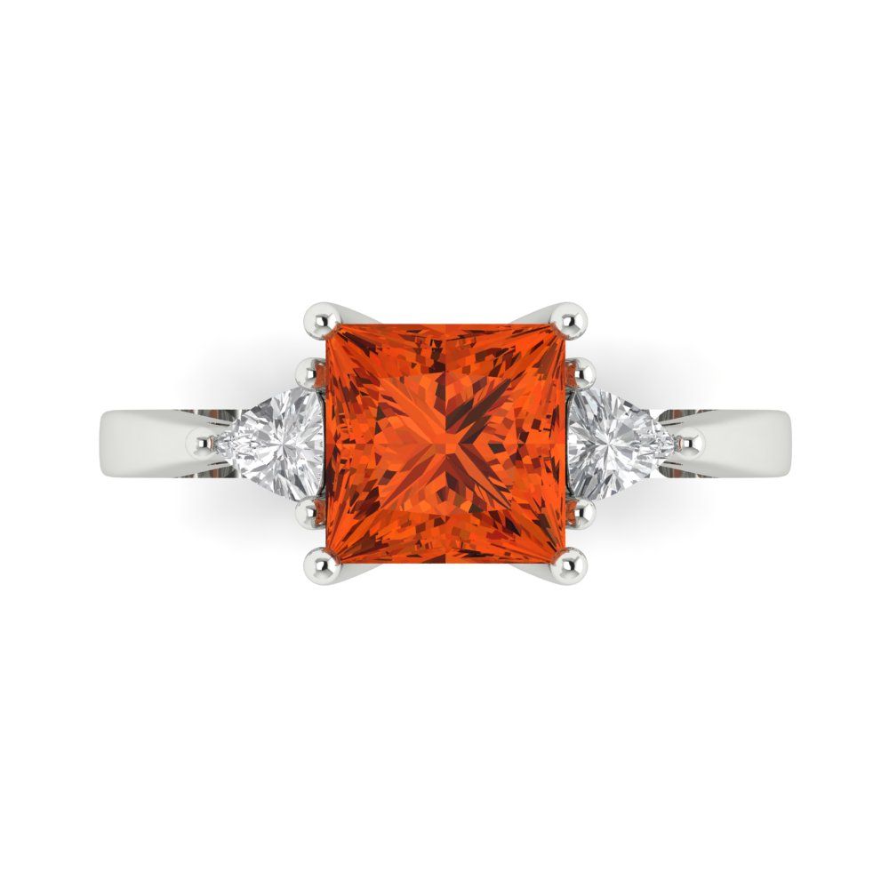 2.32 cttw Zirconia Simulated Red Diamond Three-Stone Engagement Ring - Solid Gold (VVS1, Princess Cut,7.0mm)