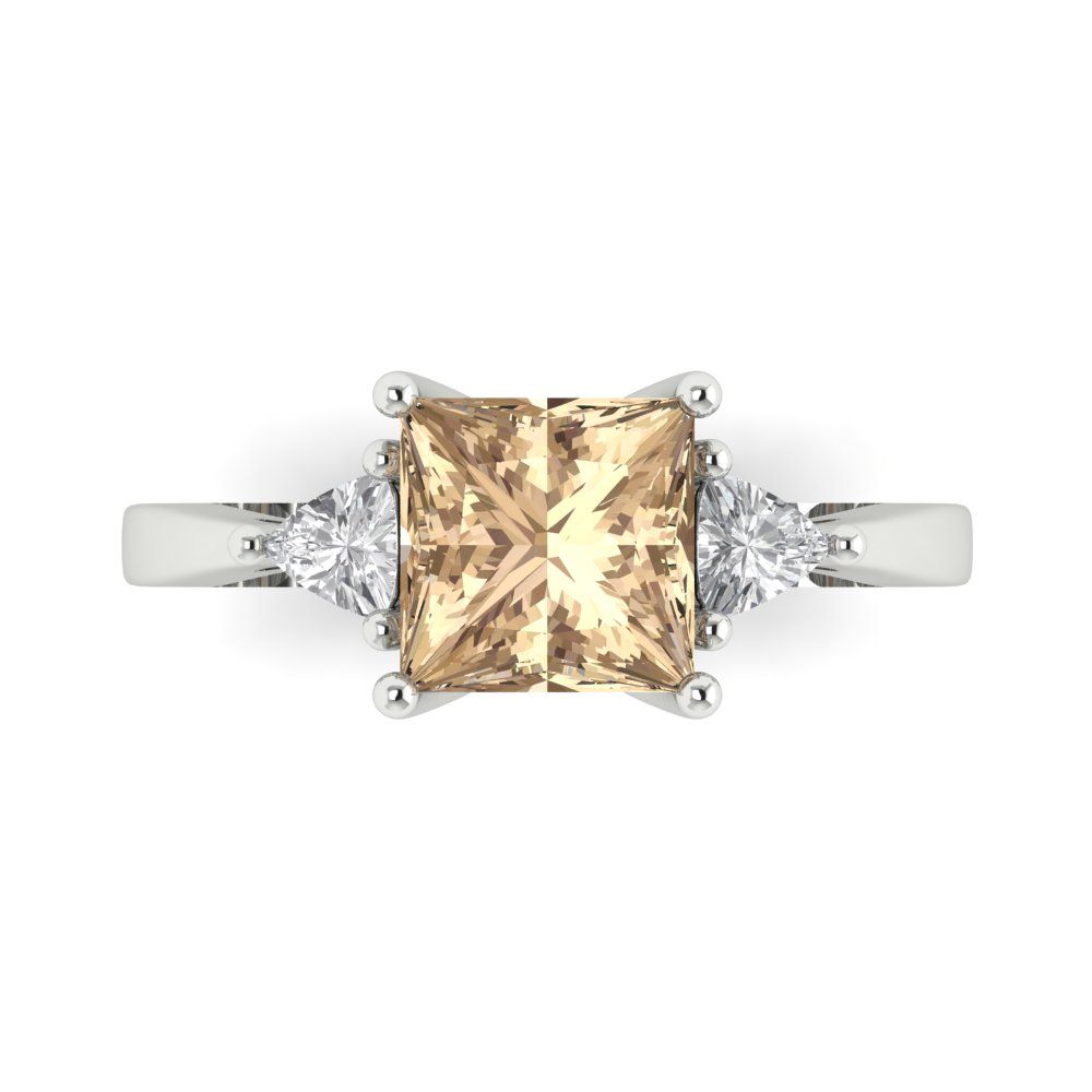 2.32 cttw Yellow Moissanite Three-Stone Engagement Ring - Solid White Gold (VVS1, Princess Cut,7.0mm)