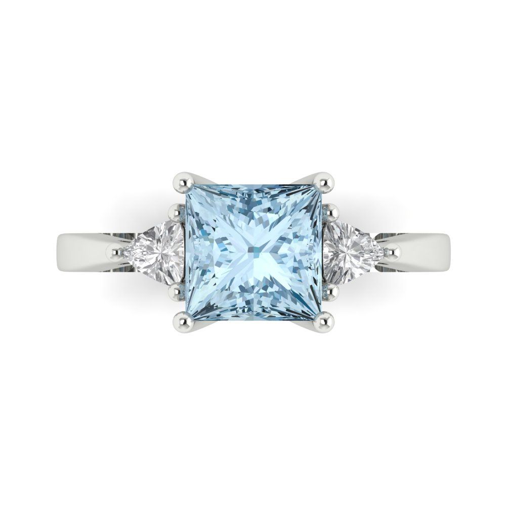 2.32 cttw Natural Aquamarine Three-Stone Engagement Ring - Solid Gold (Princess Cut,7.0mm)
