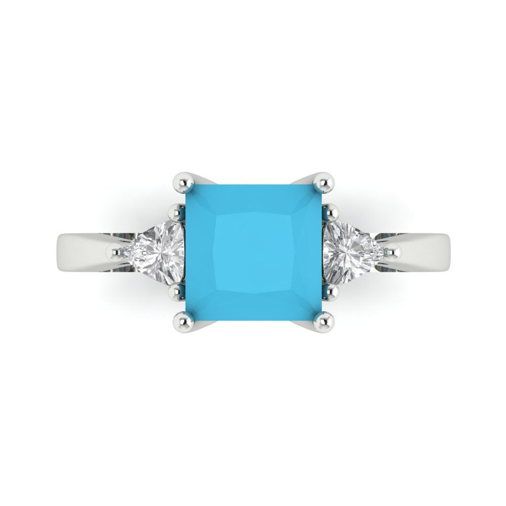 2.32 cttw Simulated Turquoise Three-Stone Engagement Ring - Solid Gold (Princess Cut,7.0mm)