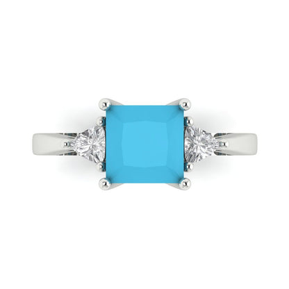 2.32 cttw Simulated Turquoise Three-Stone Engagement Ring - Solid Gold (Princess Cut,7.0mm)