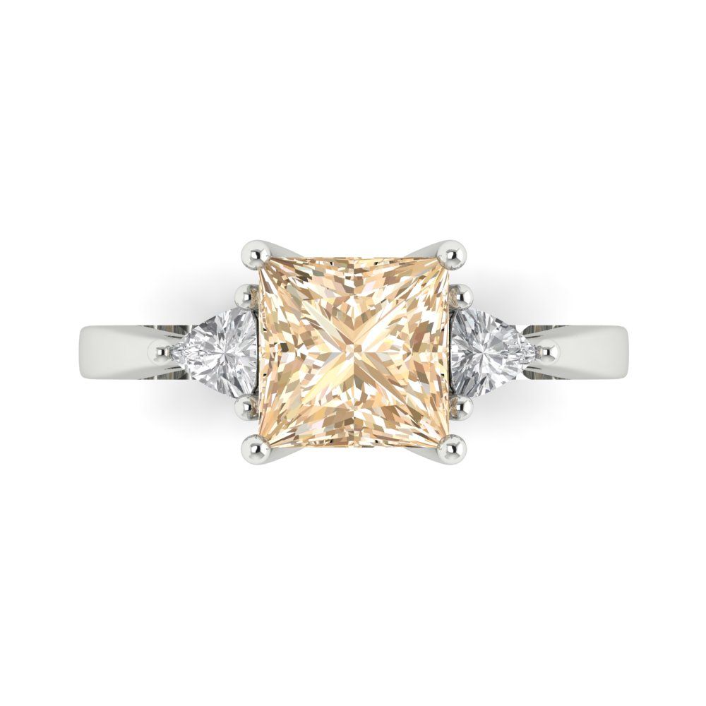 2.32 cttw Natural Morganite Three-Stone Engagement Ring - Solid White Gold (VVS1, Princess Cut,7.0mm)