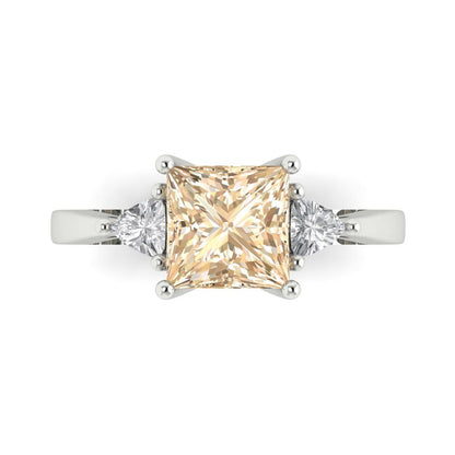 2.32 cttw Natural Morganite Three-Stone Engagement Ring - Solid White Gold (VVS1, Princess Cut,7.0mm)