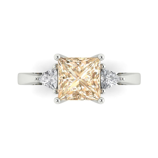 2.32 cttw Natural Morganite Three-Stone Engagement Ring - Solid White Gold (VVS1, Princess Cut,7.0mm)