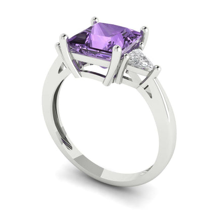 2.32 cttw Simulated Alexandrite Three-Stone Engagement Ring - Solid White Gold (VVS1, Princess Cut,7.0mm)
