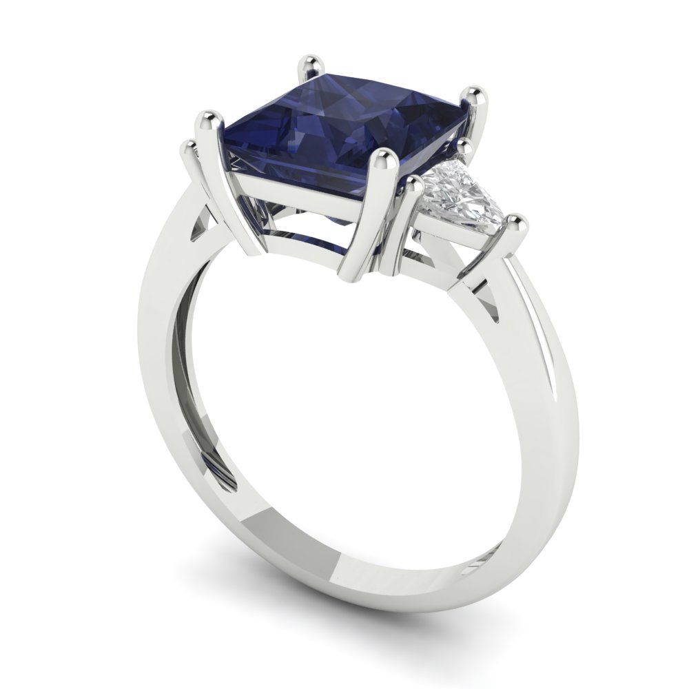 2.32 cttw Simulated Blue Sapphire Three-Stone Engagement Ring - Solid Gold (Princess Cut,7.0mm)