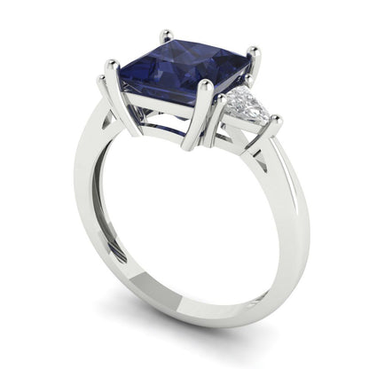 2.32 cttw Simulated Blue Sapphire Three-Stone Engagement Ring - Solid Gold (Princess Cut,7.0mm)