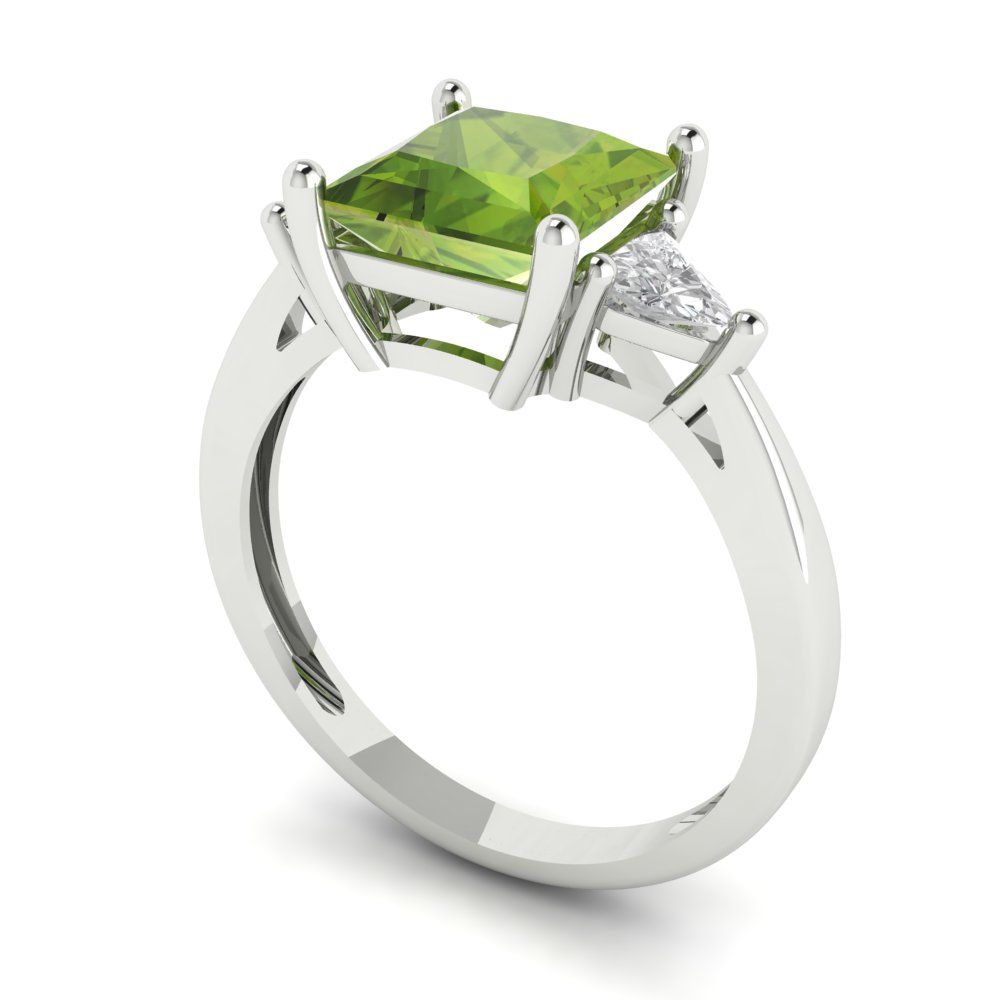 2.32 cttw Natural Peridot Three-Stone Engagement Ring - Solid White Gold (VVS1, Princess Cut,7.0mm)