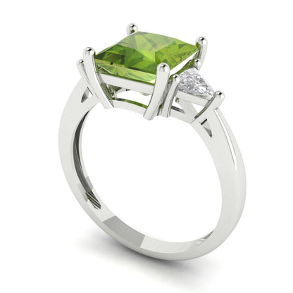 2.32 cttw Natural Peridot Three-Stone Engagement Ring - Solid White Gold (VVS1, Princess Cut,7.0mm)