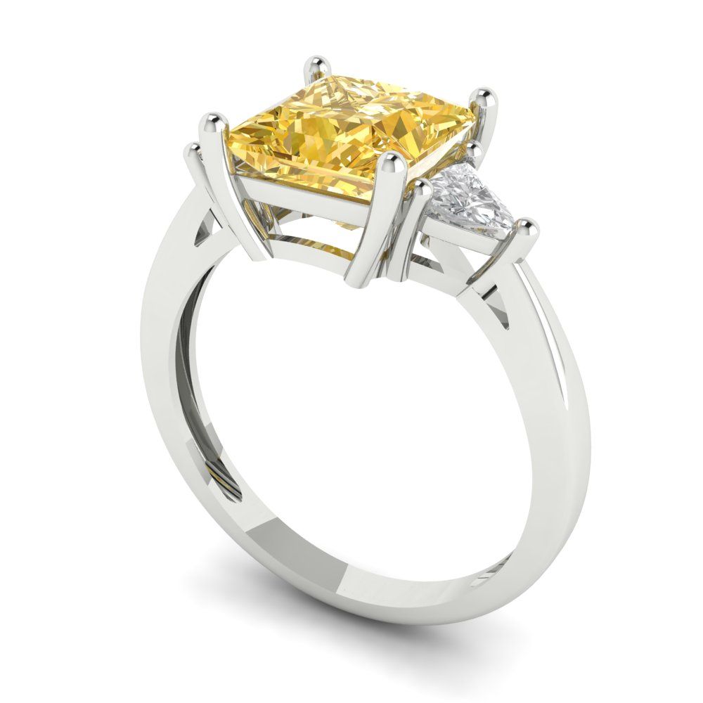 2.32 cttw Natural Citrine Three-Stone Engagement Ring - Solid White Gold (VVS1, Princess Cut,7.0mm)