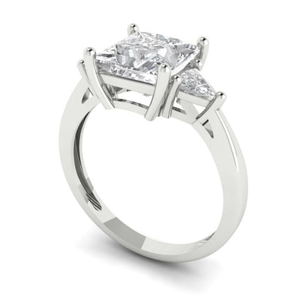 2.32 cttw Moissanite Three-Stone Engagement Ring - Solid White Gold (VVS1, Princess Cut,7.0mm)