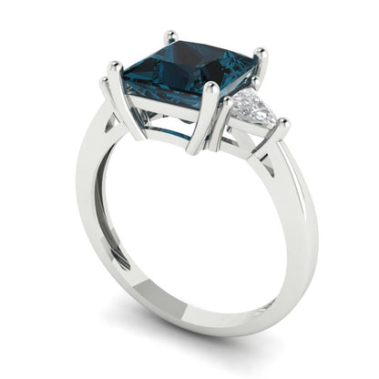 2.32 cttw Natural London Blue Topaz Three-Stone Engagement Ring - Solid White Gold (VVS1, Princess Cut,7.0mm)