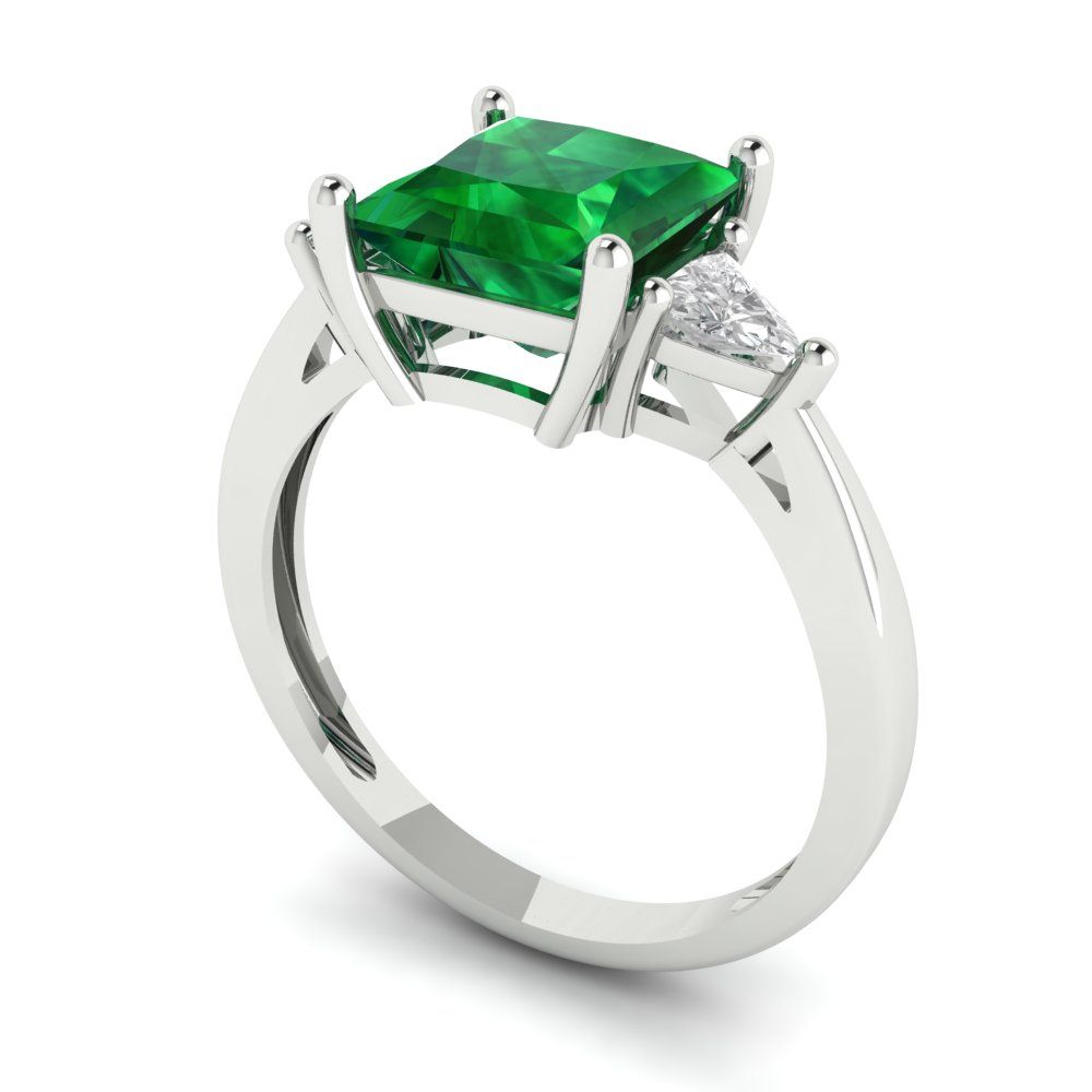 2.32 cttw Simulated Emerald Three-Stone Engagement Ring - Solid White Gold (VVS1, Princess Cut,7.0mm)