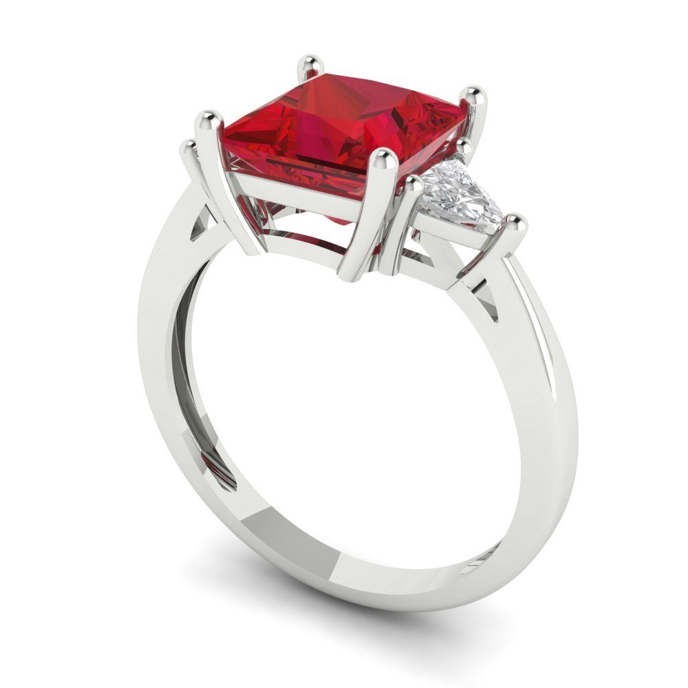 2.32 cttw Simulated Pink Tourmaline Three-Stone Engagement Ring - Solid White Gold (VVS1, Princess Cut,7.0mm)