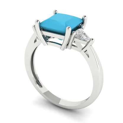 2.32 cttw Simulated Turquoise Three-Stone Engagement Ring - Solid Gold (Princess Cut,7.0mm)