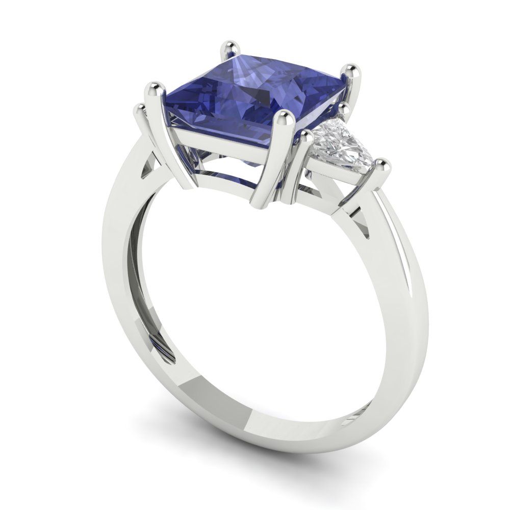 2.32 cttw Simulated Tanzanite Three-Stone Engagement Ring - Solid White Gold (VVS1, Princess Cut,7.0mm)