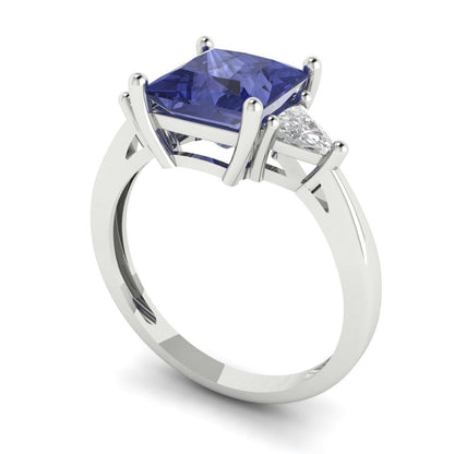 2.32 cttw Simulated Tanzanite Three-Stone Engagement Ring - Solid White Gold (VVS1, Princess Cut,7.0mm)