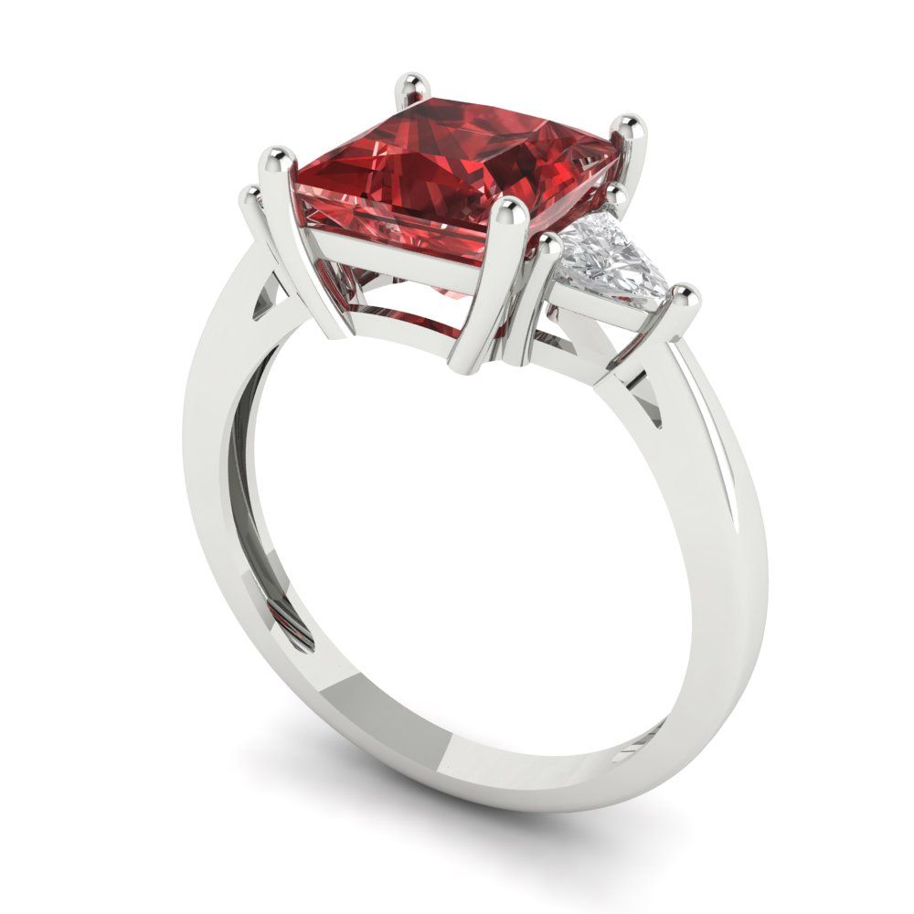 2.32 cttw Natural Garnet Three-Stone Engagement Ring - Solid Gold (Princess Cut,7.0mm)