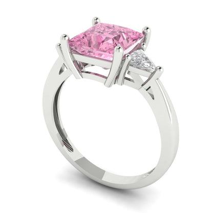 2.32 cttw Zirconia Simulated Pink Diamond Three-Stone Engagement Ring - Solid White Gold (VVS1, Princess Cut,7.0mm)