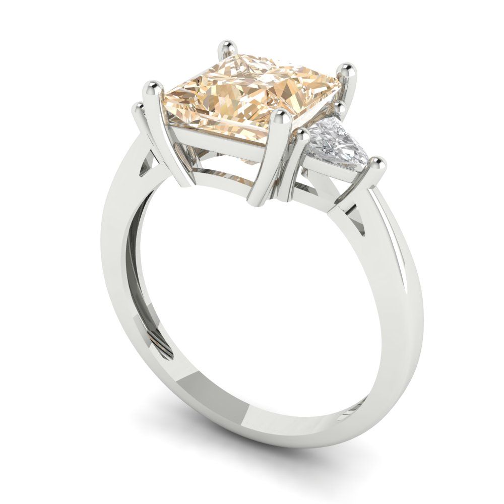 2.32 cttw Natural Morganite Three-Stone Engagement Ring - Solid White Gold (VVS1, Princess Cut,7.0mm)