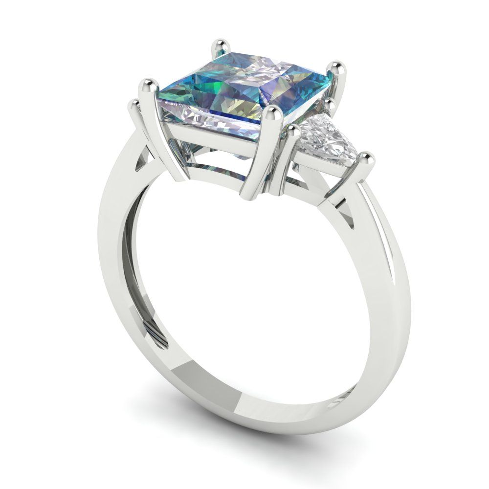 2.32 cttw Blue Moissanite Three-Stone Engagement Ring - Solid White Gold (VVS1, Princess Cut,7.0mm)