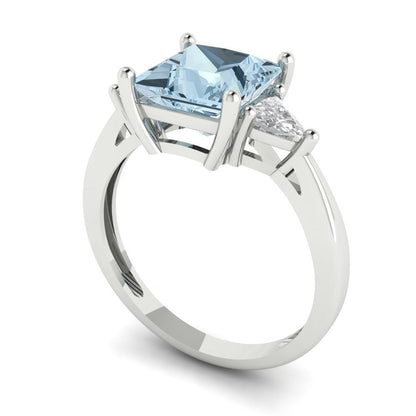 2.32 cttw Natural Aquamarine Three-Stone Engagement Ring - Solid Gold (Princess Cut,7.0mm)