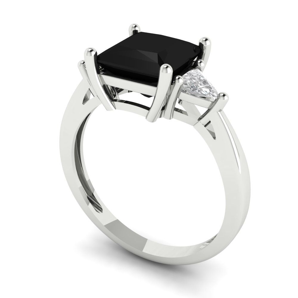 2.32 cttw Natural Onyx Three-Stone Engagement Ring - Solid White Gold (VVS1, Princess Cut,7.0mm)