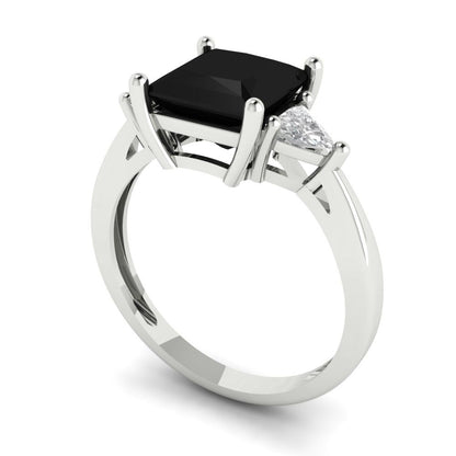 2.32 cttw Natural Onyx Three-Stone Engagement Ring - Solid White Gold (VVS1, Princess Cut,7.0mm)
