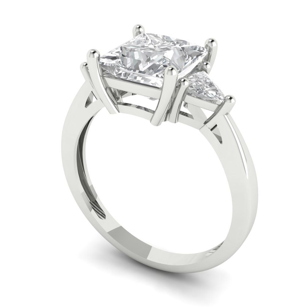 2.32 cttw Zirconia Simulated Diamond Three-Stone Engagement Ring - Solid White Gold (VVS1, Princess Cut,7.0mm)
