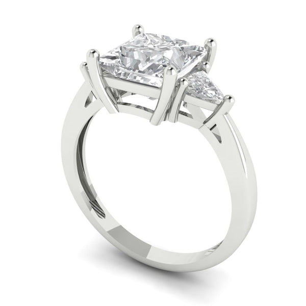 2.32 ct Brilliant Princess Cut Clear Simulated Diamond Stone White Gold Three-Stone Ring